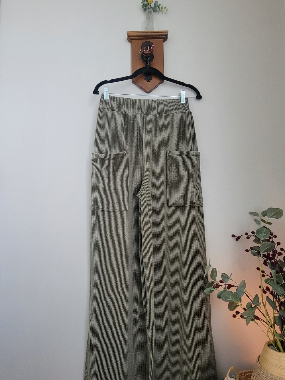 BiBi Olive Ribbed Wide-Leg Pants